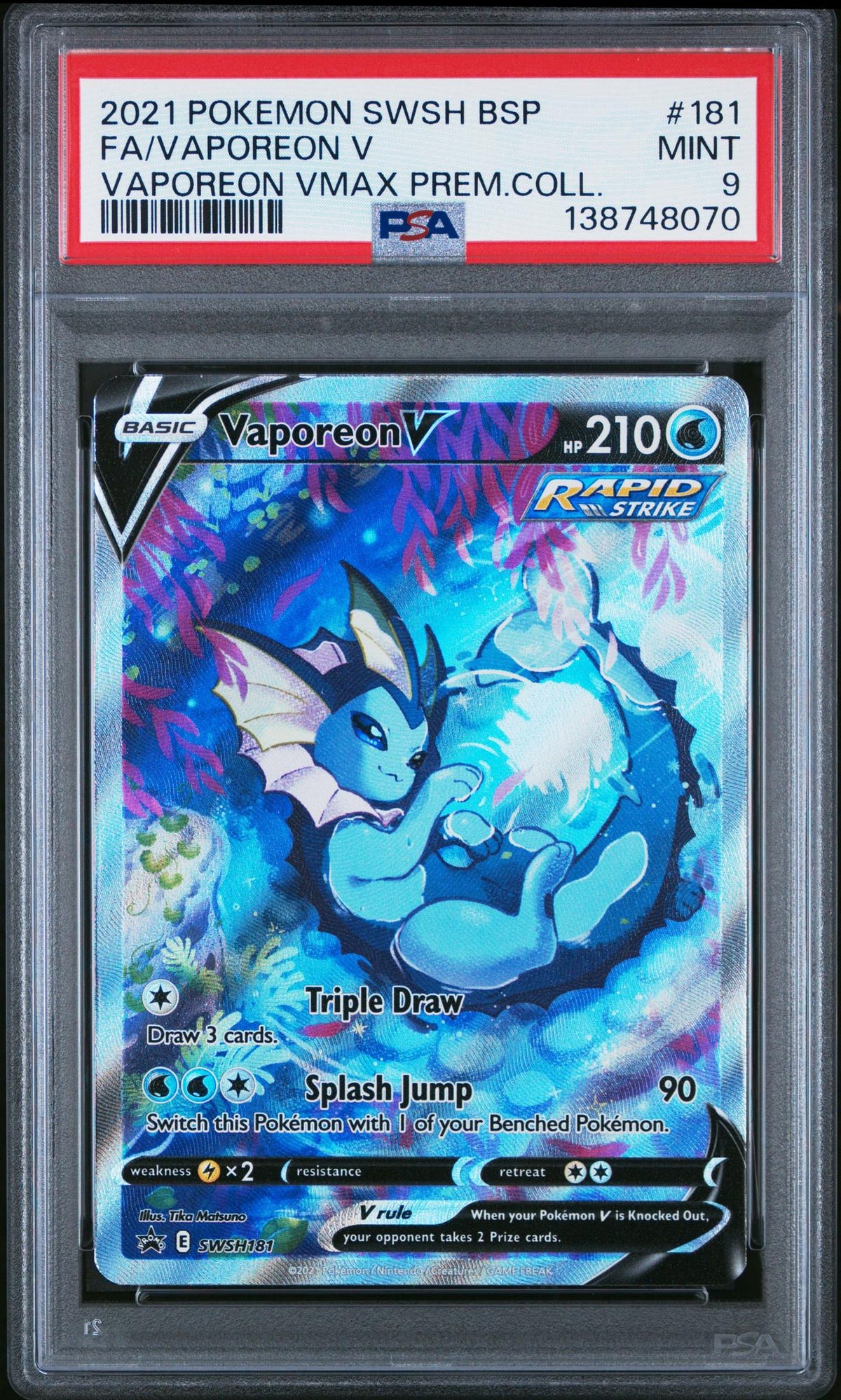 2021 Pokemon Sword and Shield Black Star Promo Premium Collection Vaporeon V #SWSH181 PSA 9
