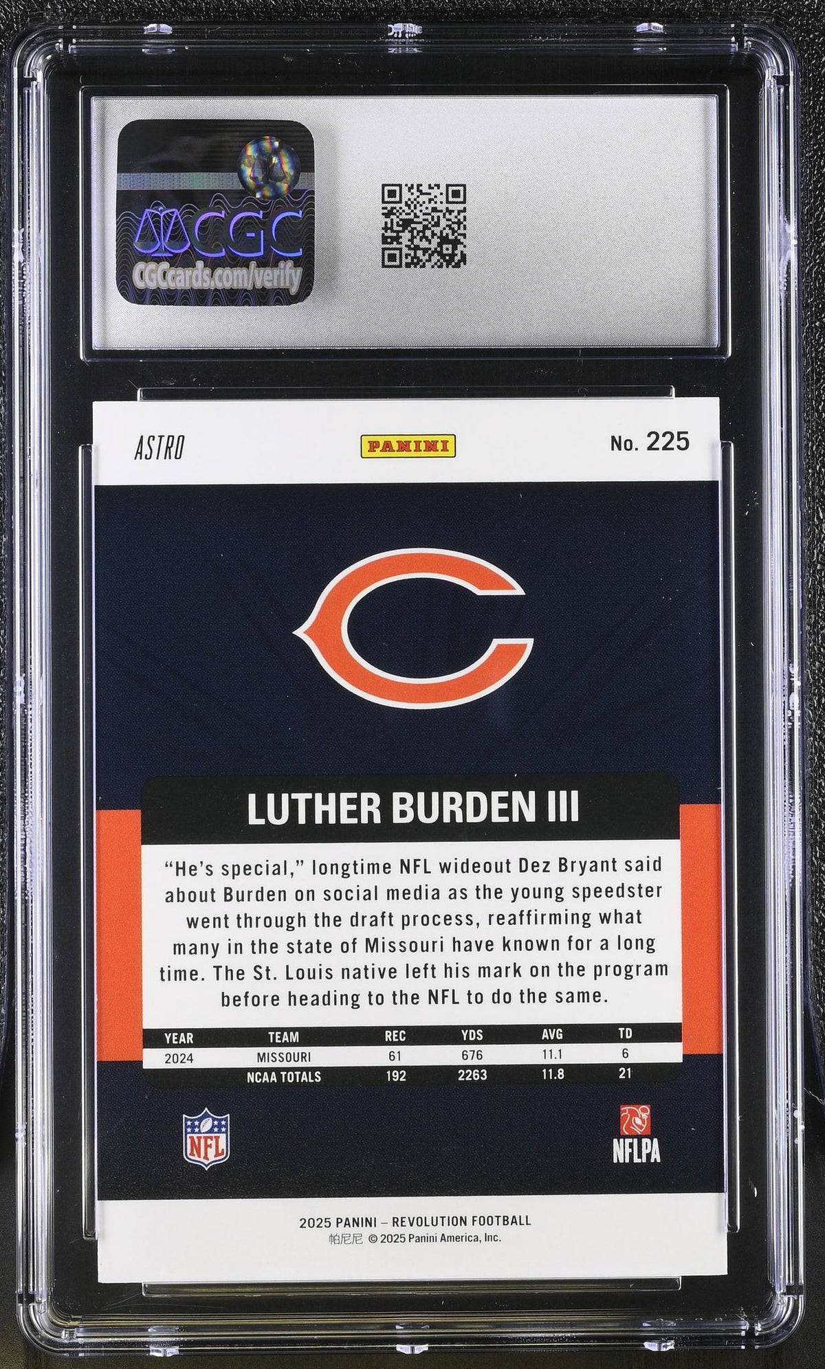 2025 Panini Revolution Luther Burden III #225 Red Astro RC, CGC 9
