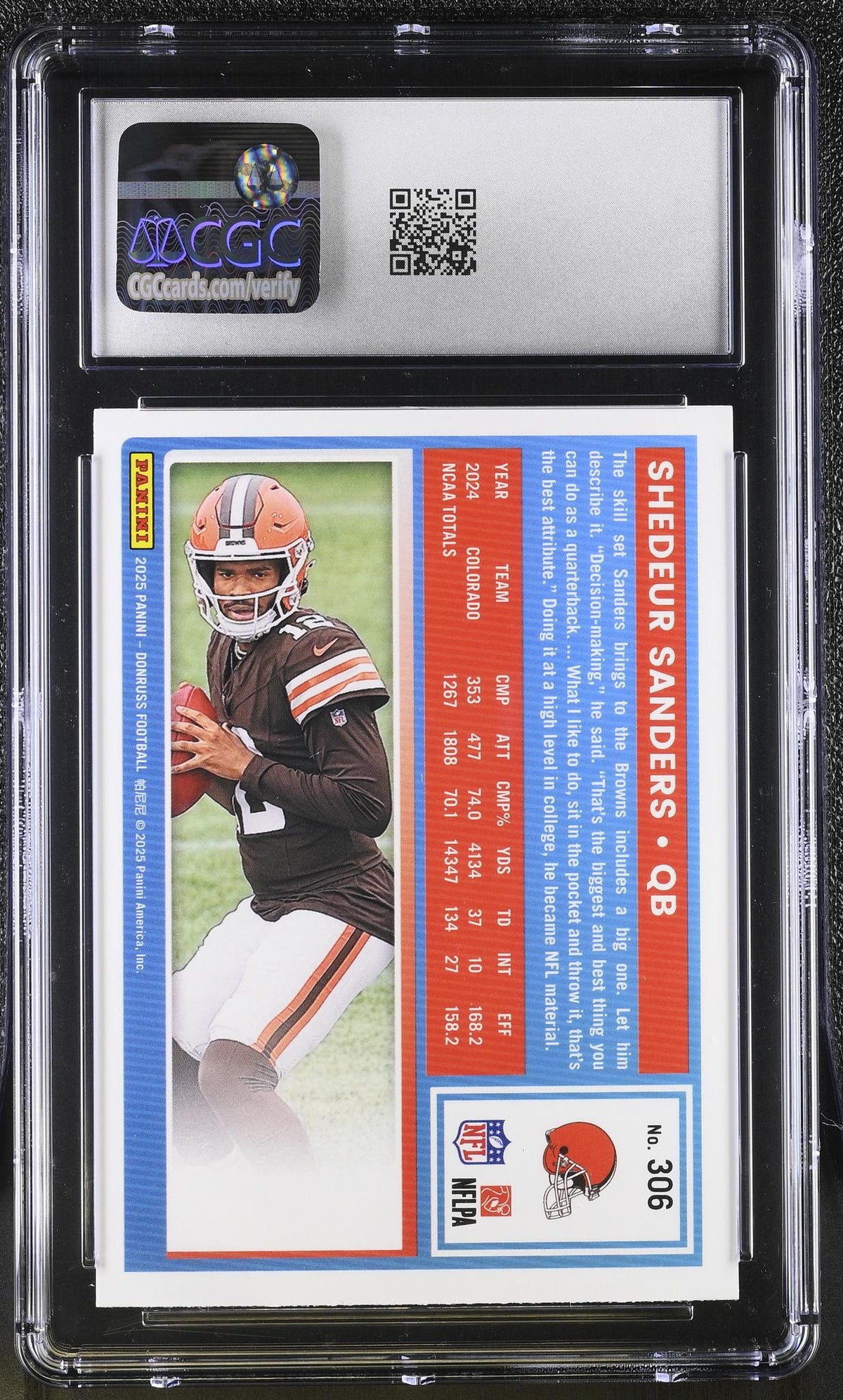 2025 Panini Donruss Shedeur Sanders #306 Rookie Press Proof Red CGC 9