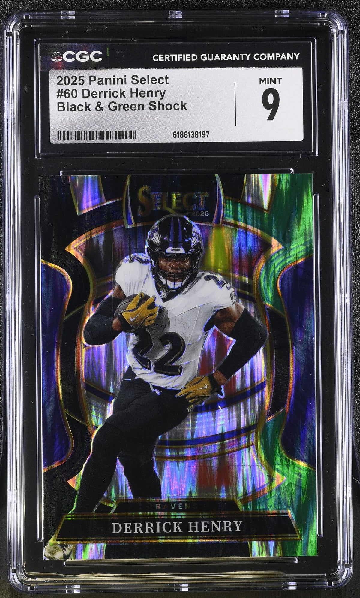 2025 Panini Select Derrick Henry #60 Black & Green Shock CGC 9