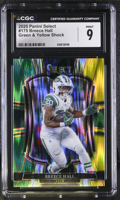 2025 Panini Select Breece Hall #175 Green & Yellow Shock CGC 9
