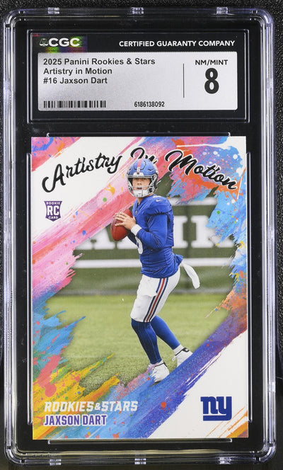 2025 Panini Rookies & Stars Jaxson Dart #16 Artistry in Motion RC CGC 8