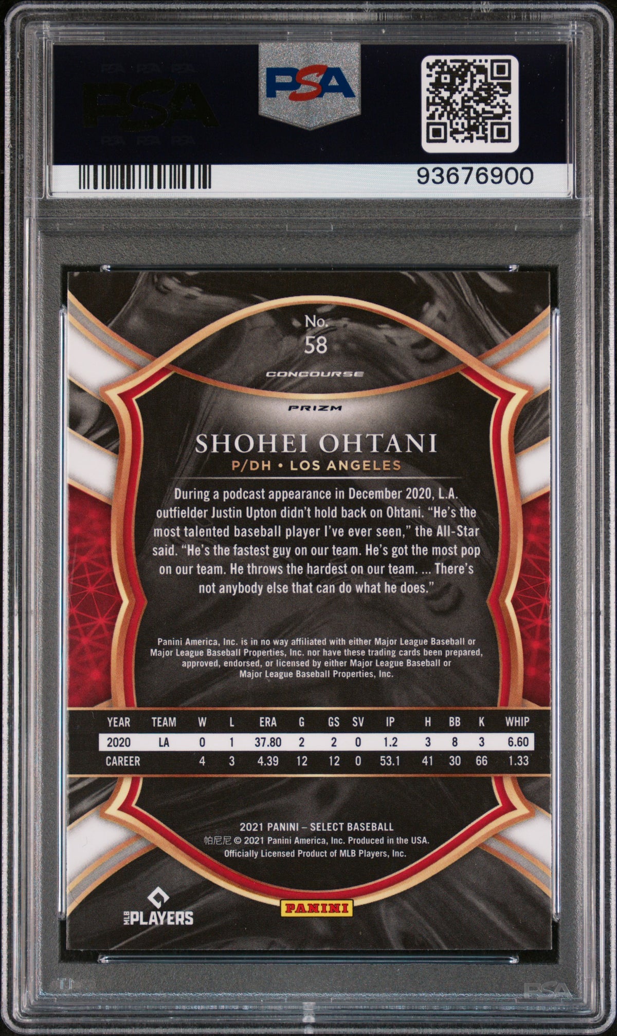 2021 Panini Select Scope Shohei Ohtani #58 PSA 10