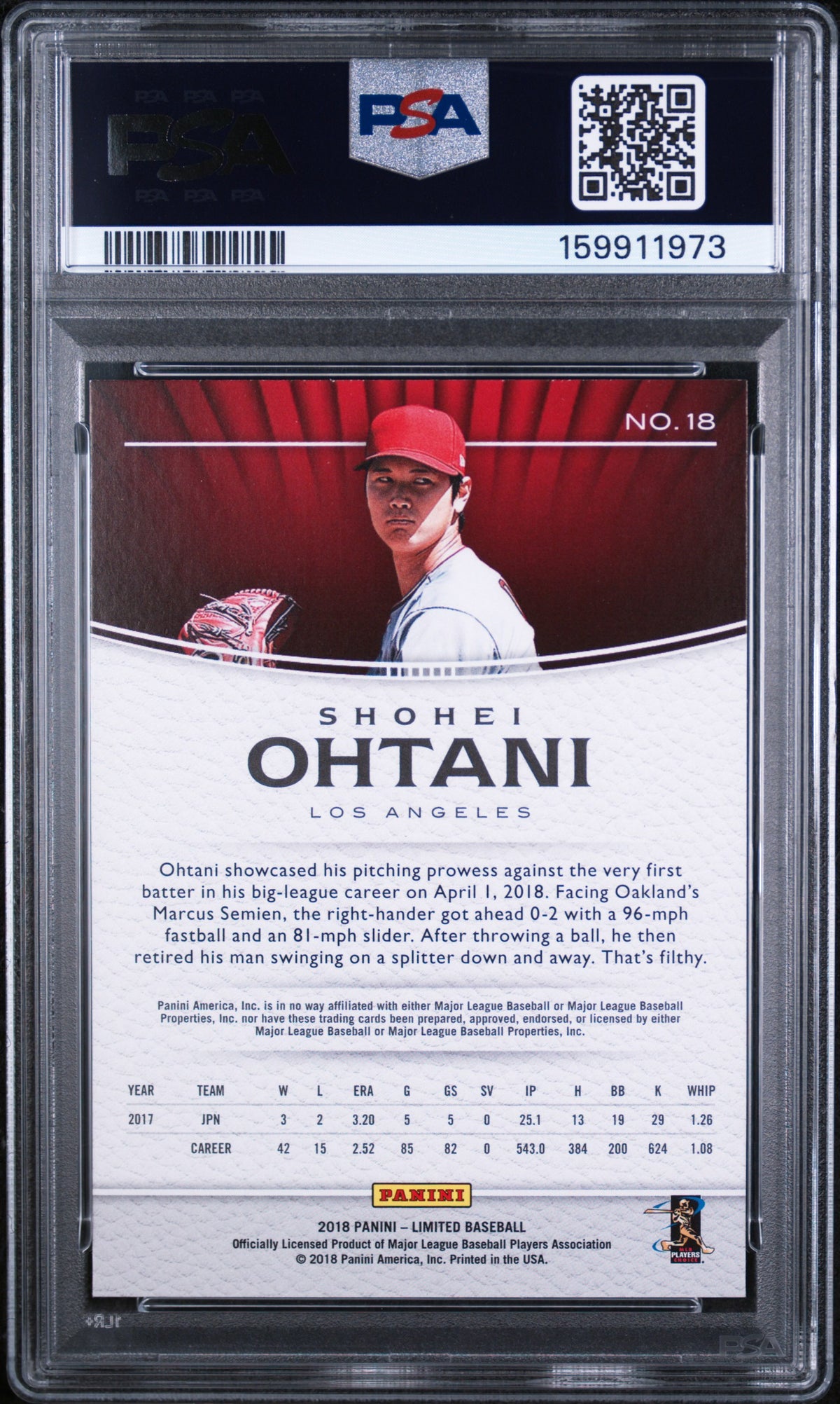 2018 Panini Chronicles Limited Shohei Ohtani #18 PSA 9