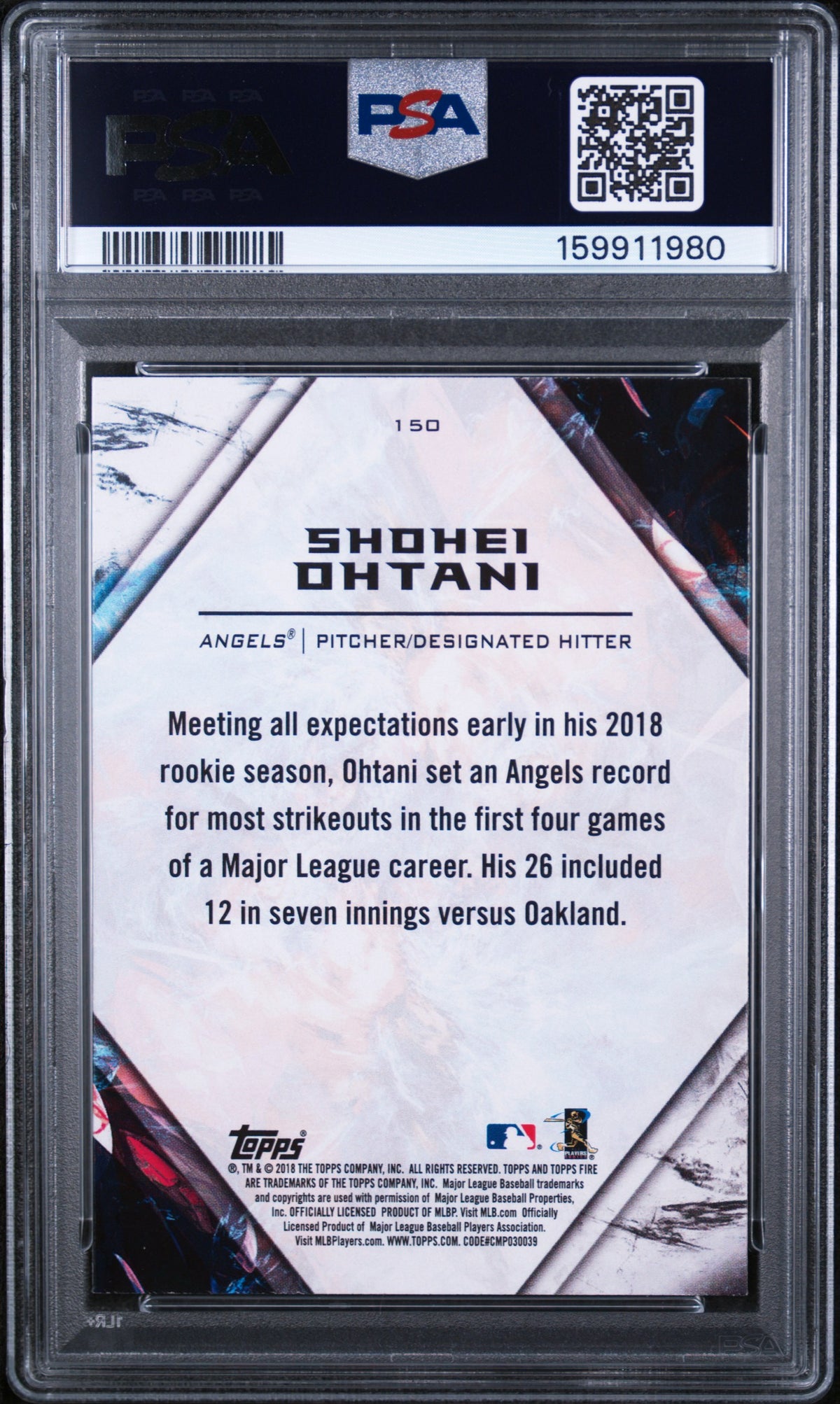 2018 Topps Fire Shohei Ohtani #150 PSA 9