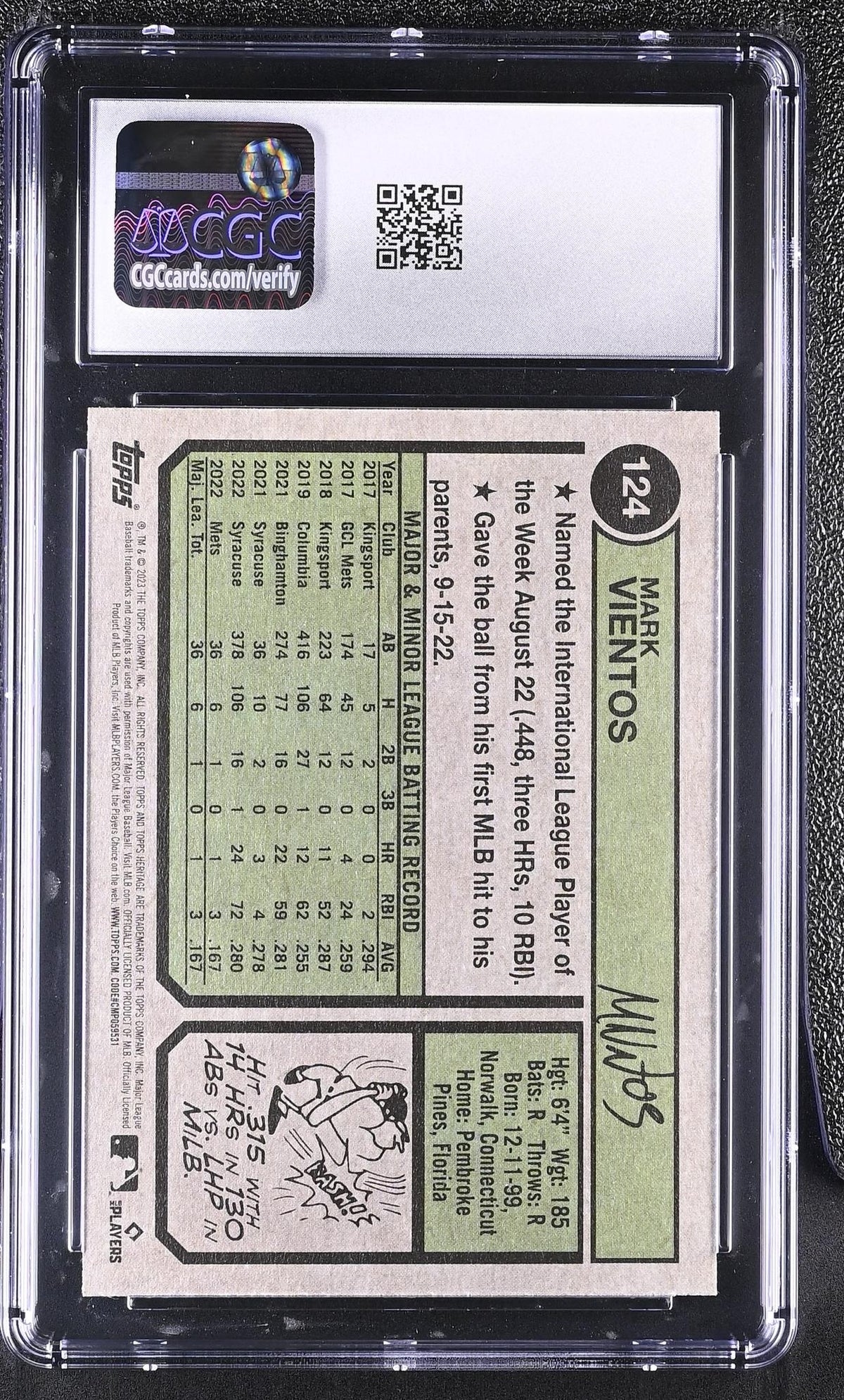 2023 Topps Heritage Mark Vientos #124 Rookie CGC 9