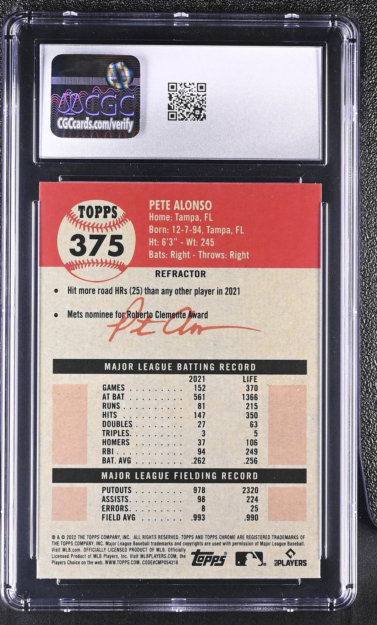 2022 Topps Chrome Platinum Anniversary Pete Alonso #375 Refractor CGC 8
