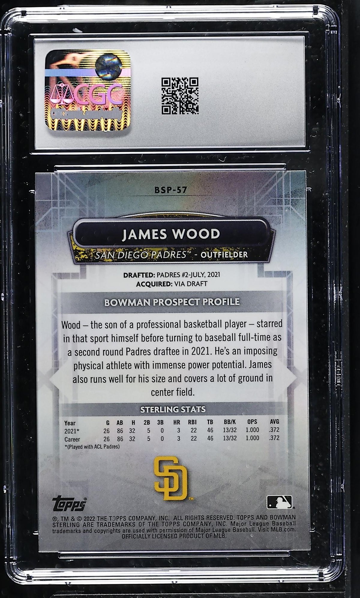 2022 Bowman Sterling James Wood #BSP-57 CGC 9