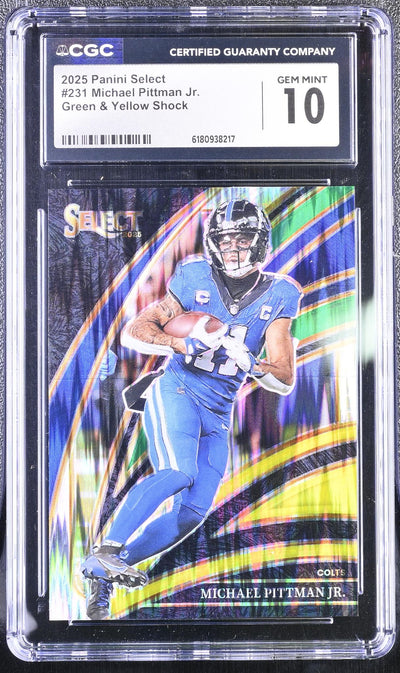 2025 Panini Select Michael Pittman Jr. #231 Green & Yellow Shock CGC 10