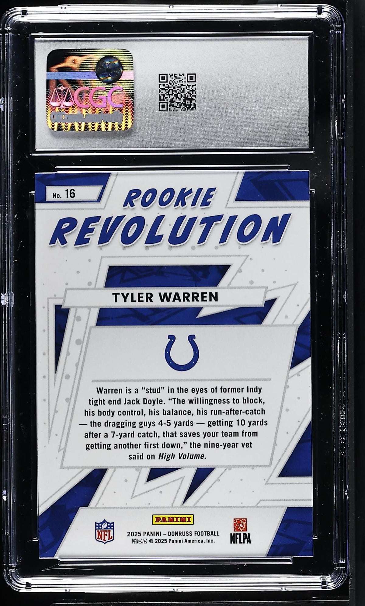 2025 Donruss Rookie Revolution Tyler Warren #16 CGC 8