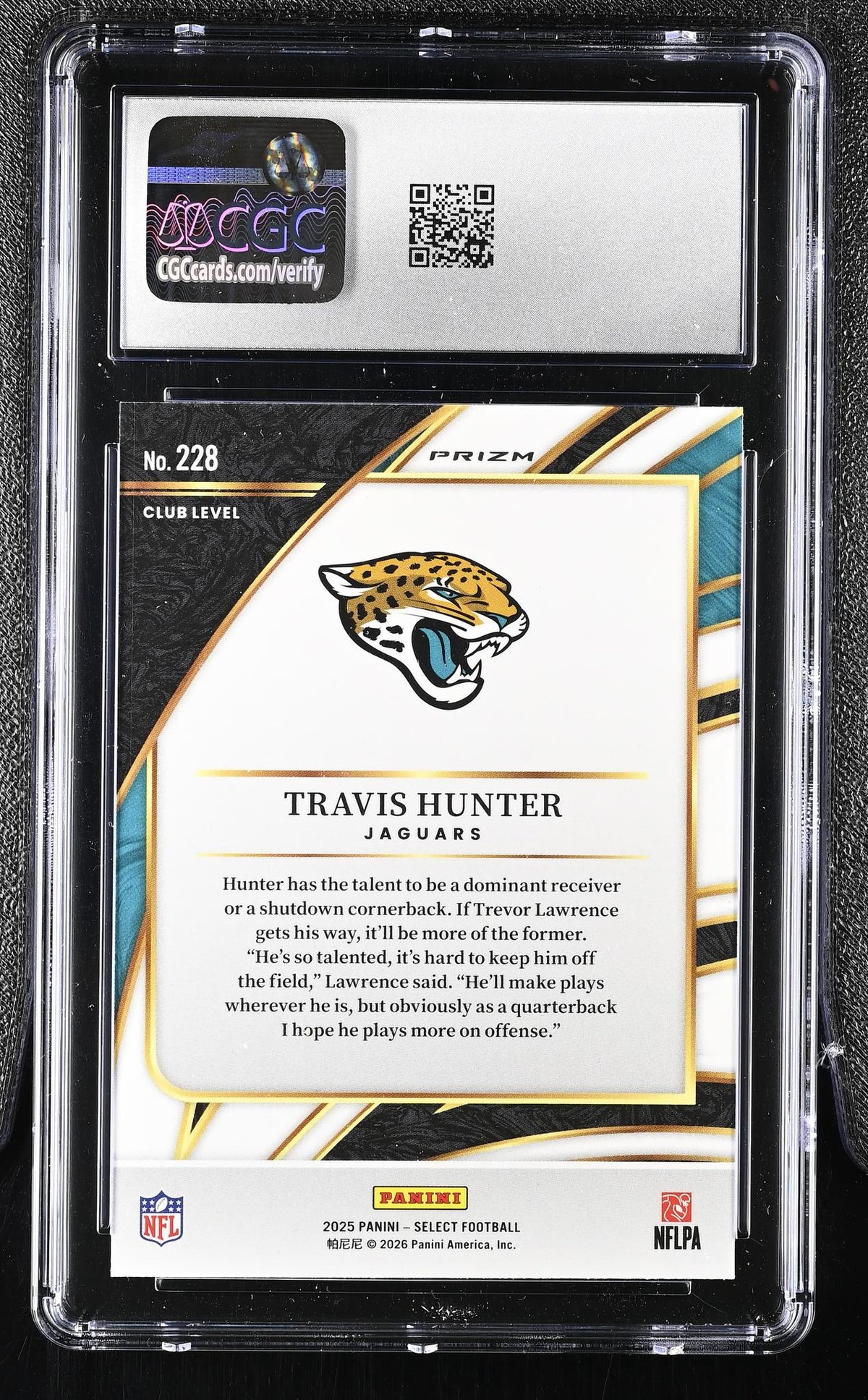 2025 Panini Select Travis Hunter #228 Pink Shock Rookie CGC 9