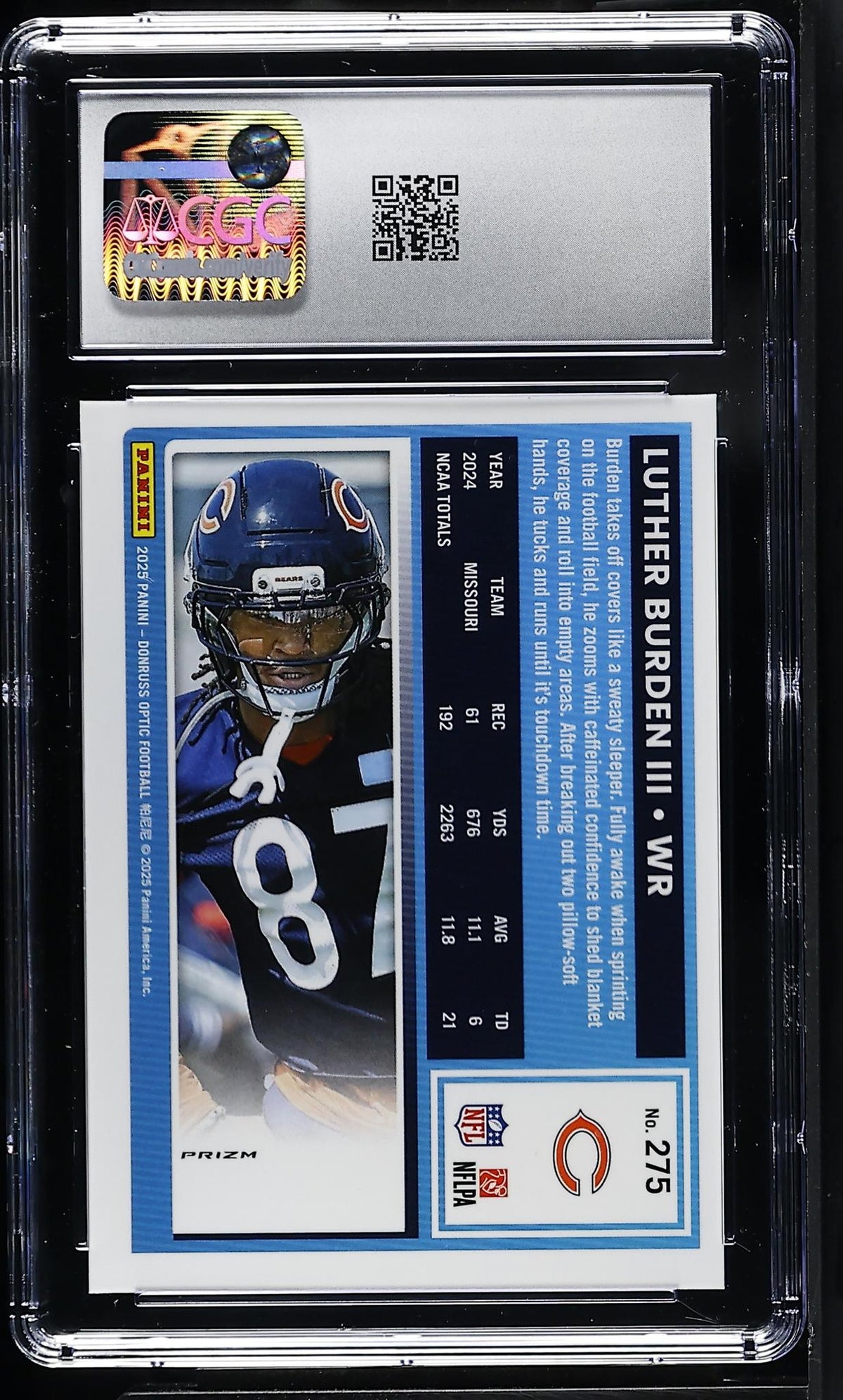 2025 Panini Donruss Optic Luther Burden III #275 Rated Rookie Blue Hyper CGC 7.5