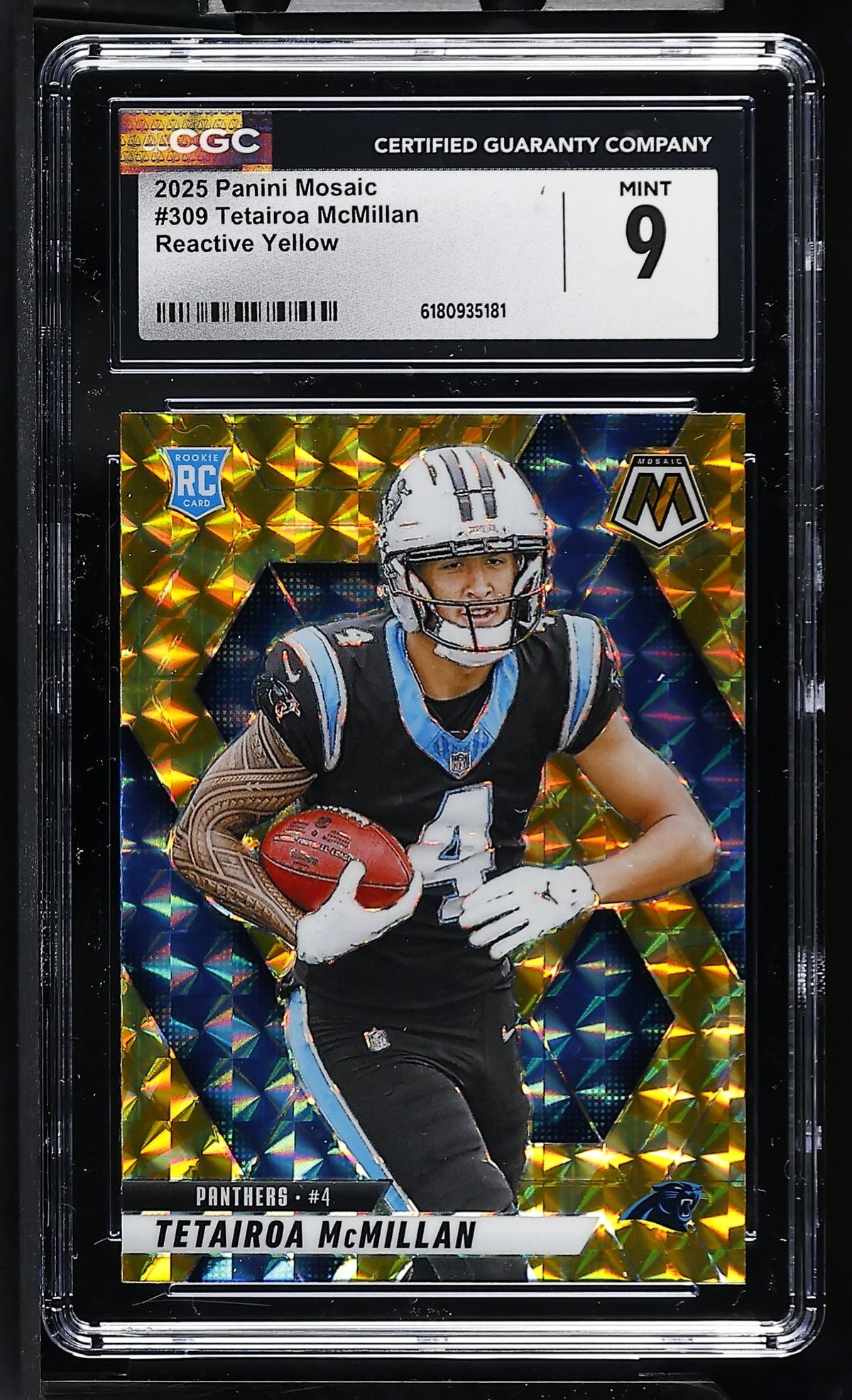 2025 Panini Mosaic Tetairoa McMillan #309 Reactive Yellow RC CGC 9