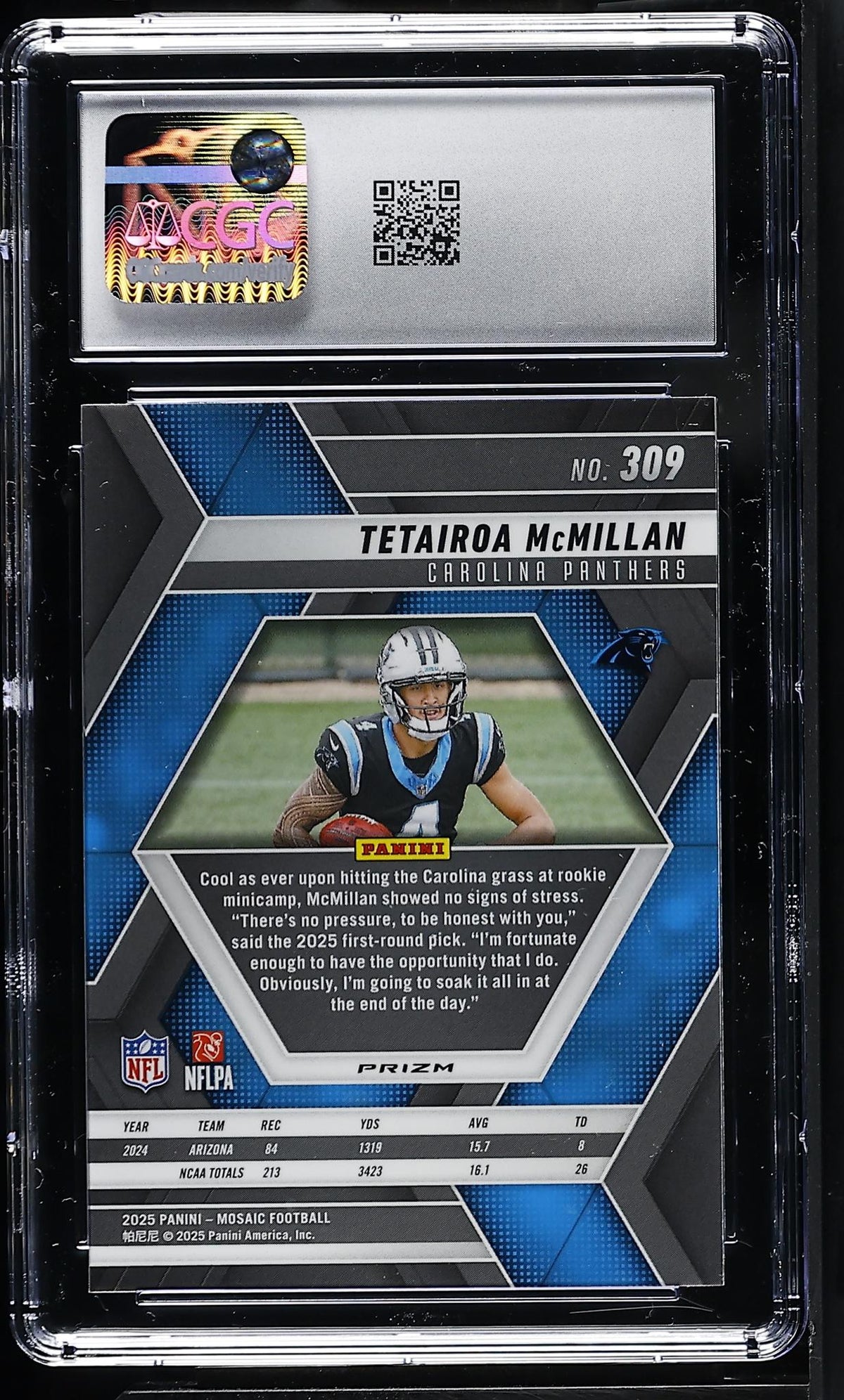 2025 Panini Mosaic Tetairoa McMillan #309 Reactive Yellow RC CGC 9