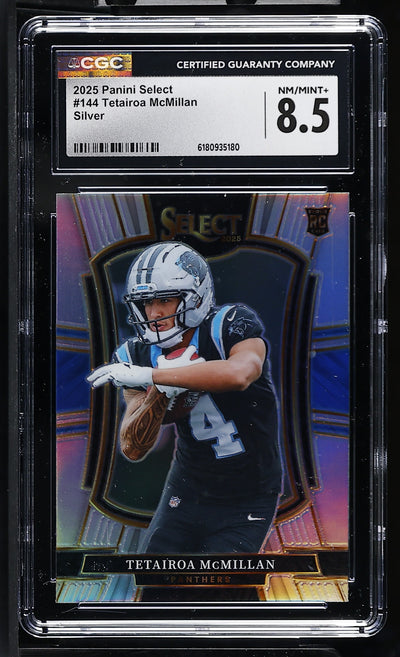 2025 Panini Select Tetairoa McMillan #144 Premier Level Silver RC CGC 8.5