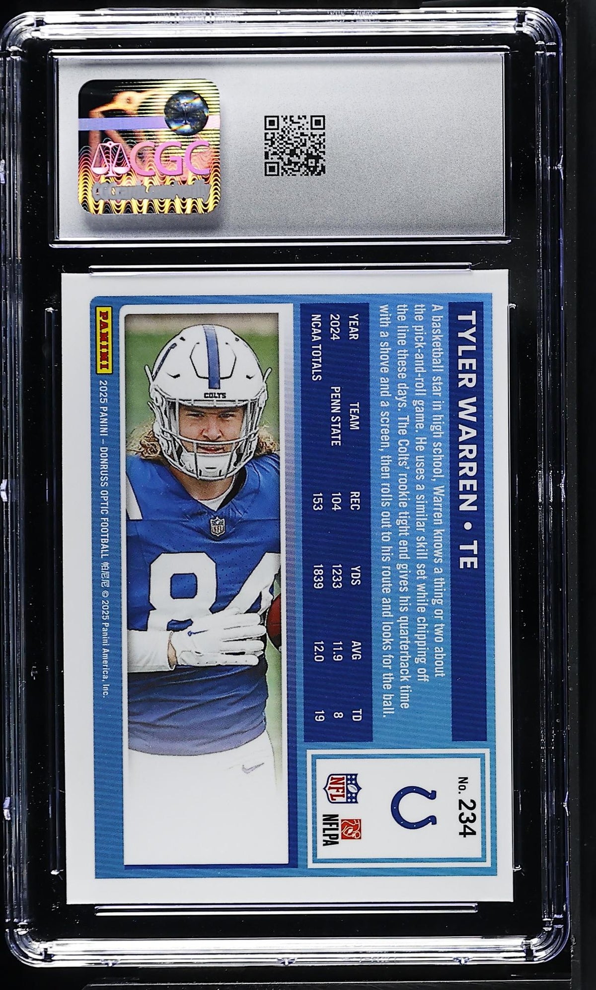 2025 Donruss Optic Tyler Warren #234 Rated Rookie CGC 9