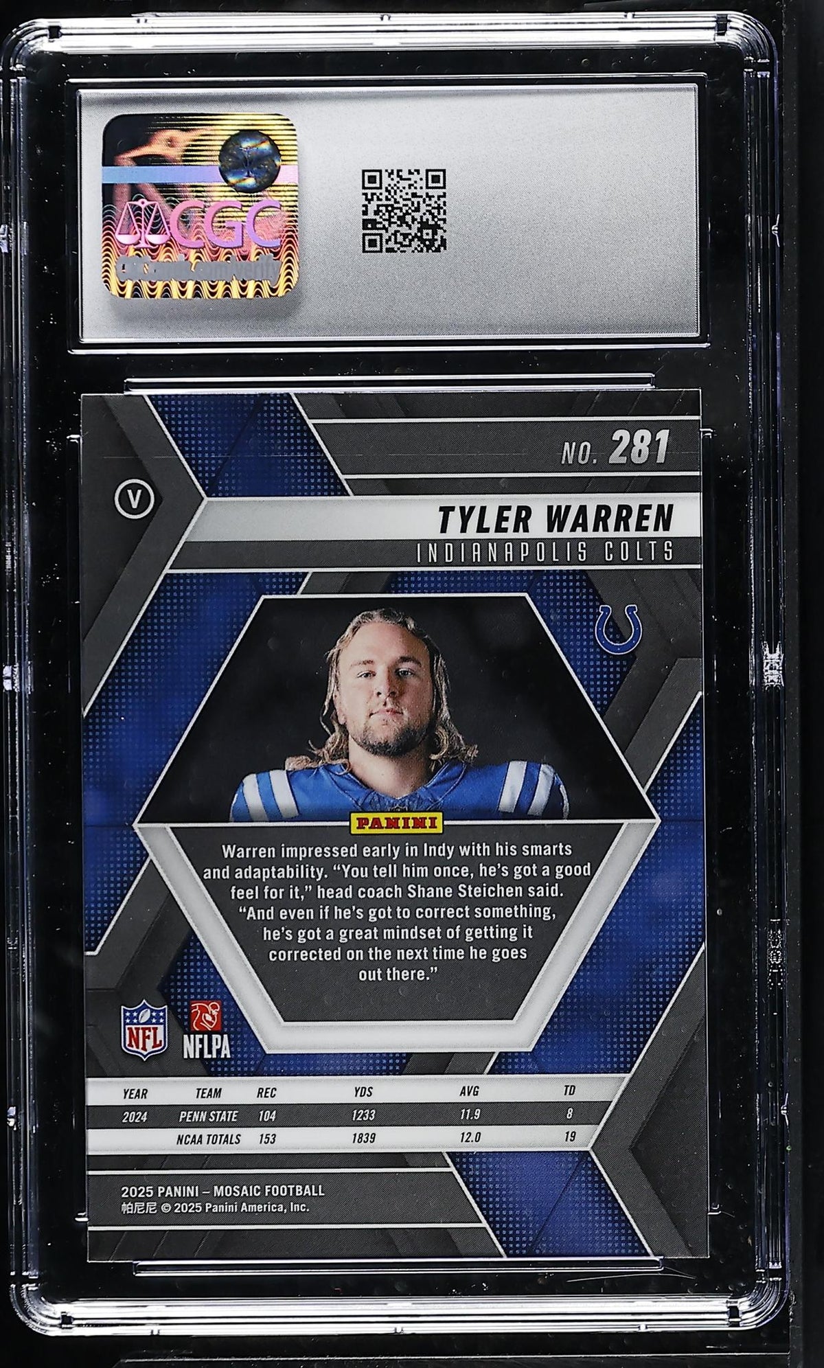 2025 Panini Mosaic Tyler Warren #281 Rookie Variation CGC 9