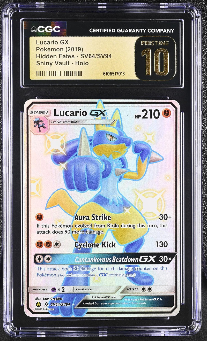Pokémon Hidden Fates Lucario GX SV64/SV94 Shiny Vault Holo CGC Pristine 10