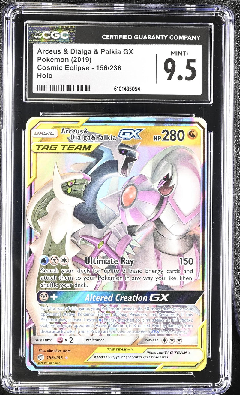 2019 Pokémon Cosmic Eclipse Arceus & Dialga & Palkia GX #156/236 Holo CGC 9.5