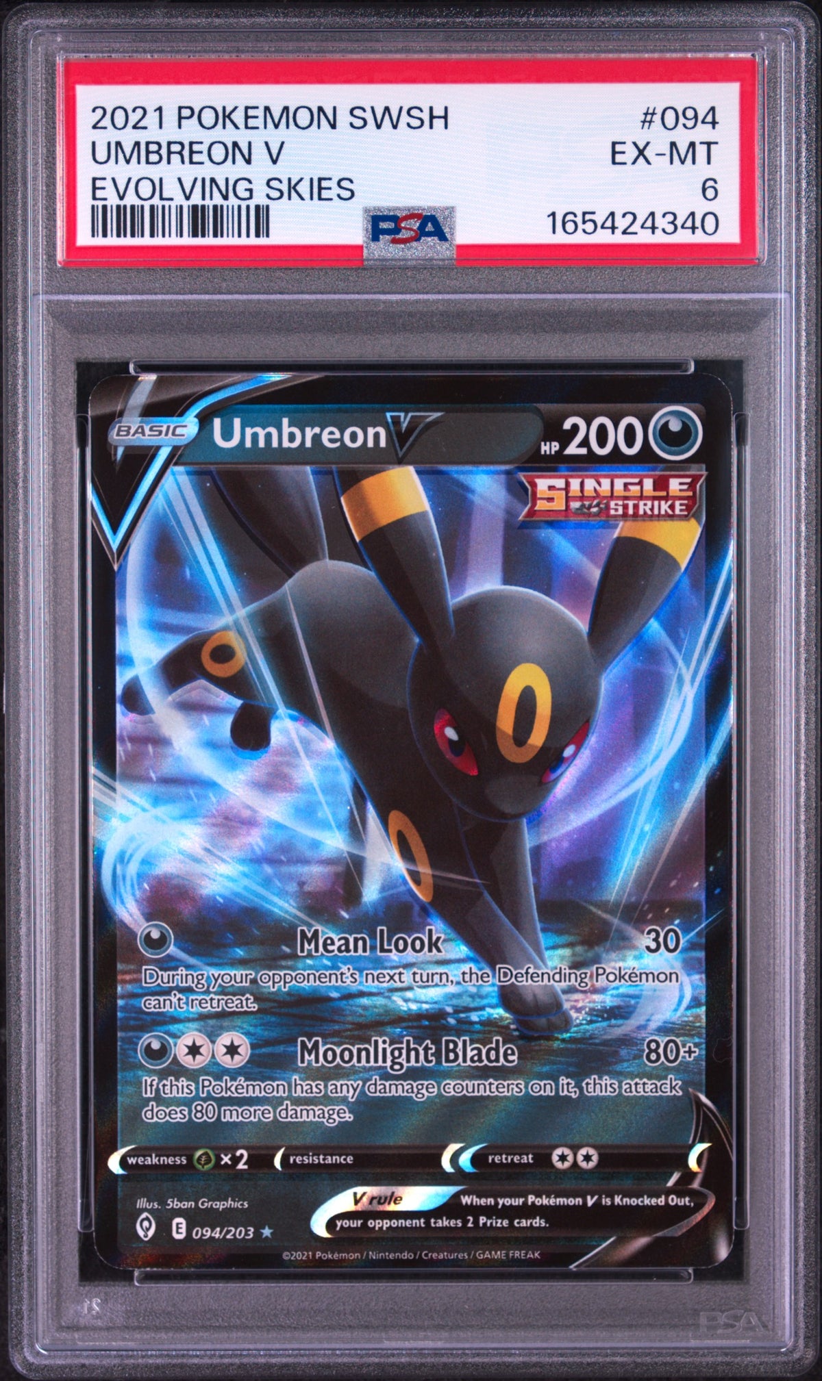 2021 Pokemon Sword and Shield Evolving Skies Umbreon V #094 PSA 6