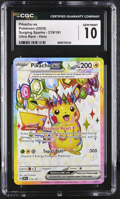 2024 Pokémon Surging Sparks Pikachu ex #219/191 Ultra Rare - Holo CGC 10