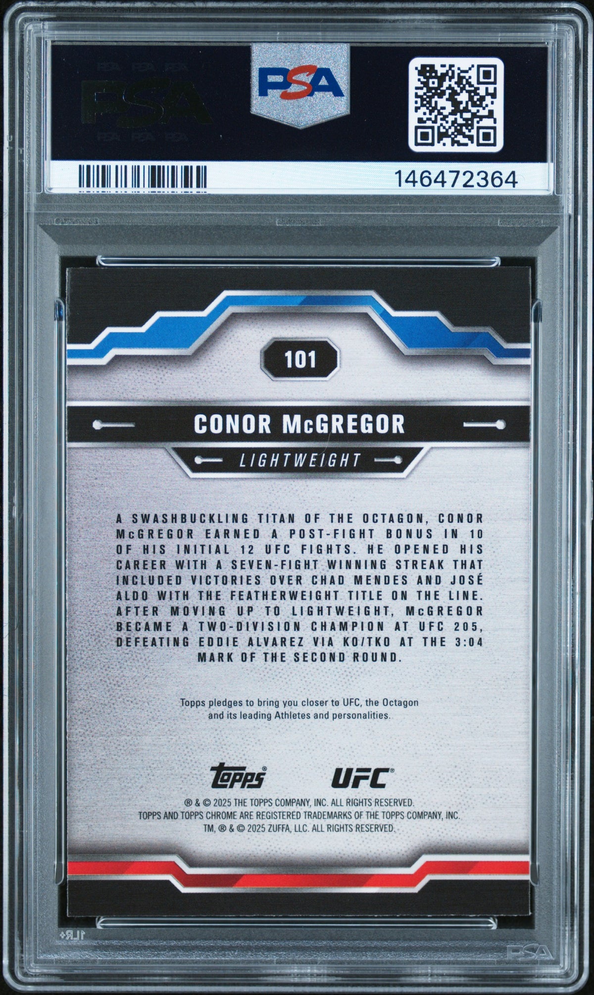 2025 Topps Chrome UFC Negative Conor Mcgregor #101 PSA 9