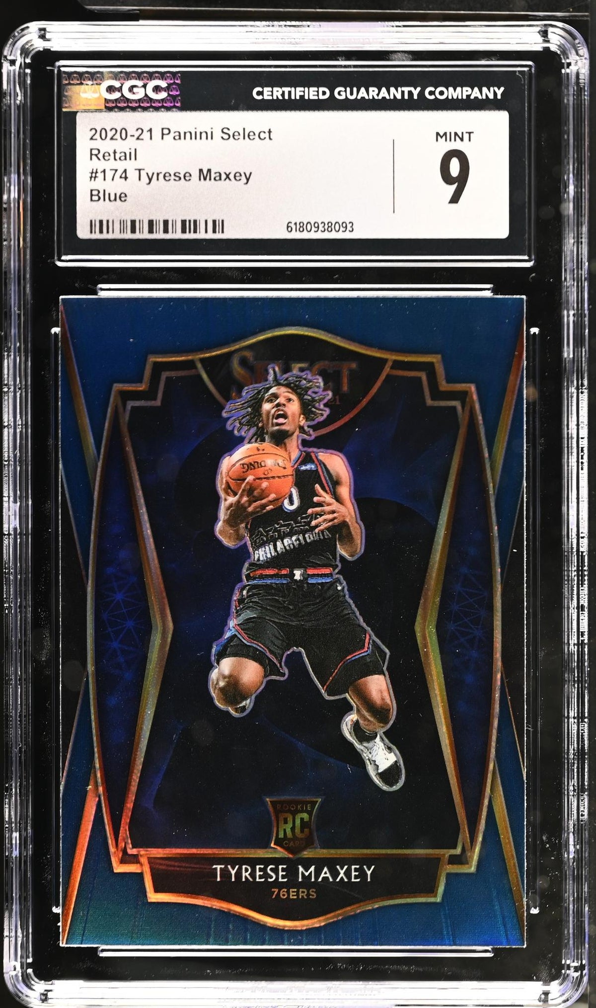 2020-21 Panini Select Tyrese Maxey #174 Blue Premier Level RC CGC 9