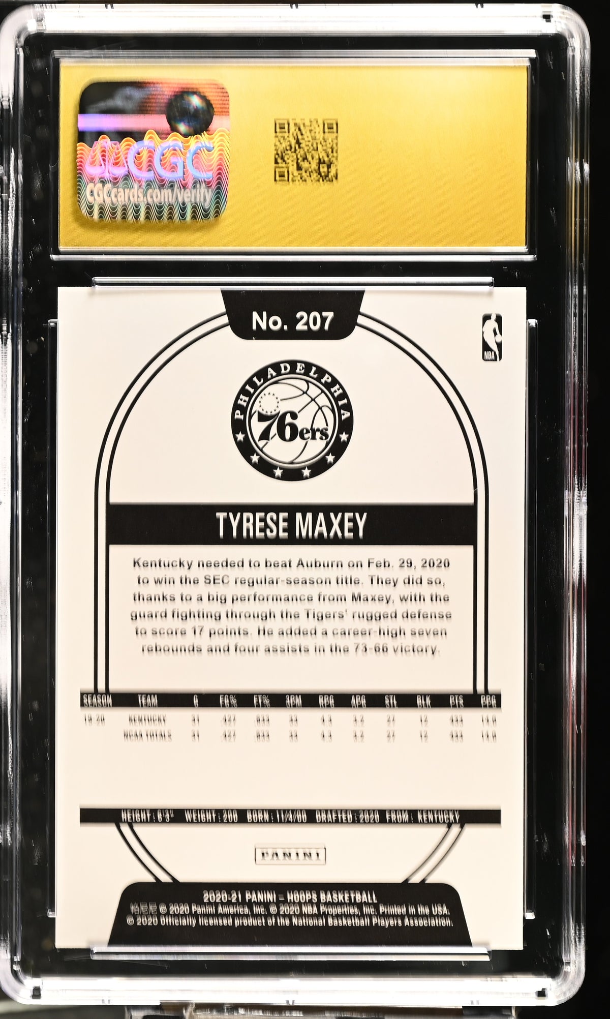 2020-21 Panini NBA Hoops Tyrese Maxey #207 Rookie CGC Pristine 10