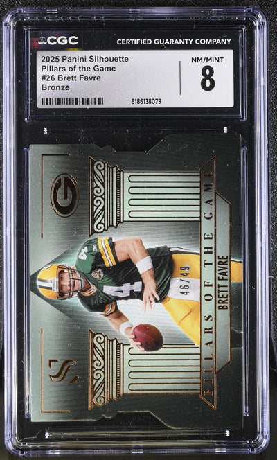 2025 Panini Silhouette Pillars of the Game Brett Favre #26 Bronze /49 CGC 8