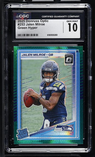 2025 Panini Donruss Optic Jalen Milroe #253 Green Hyper Rookie CGC 10