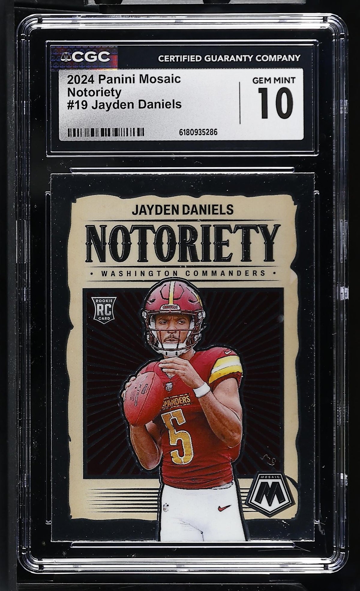 2024 Panini Mosaic Notoriety Jayden Daniels #19 RC CGC 10