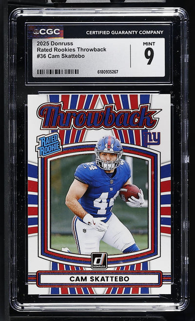 2025 Donruss Rated Rookies Throwback Cam Skattebo #36 CGC 9