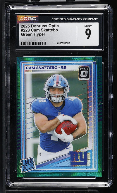 2025 Donruss Optic Cam Skattebo #228 Green Hyper Rated Rookie CGC 9