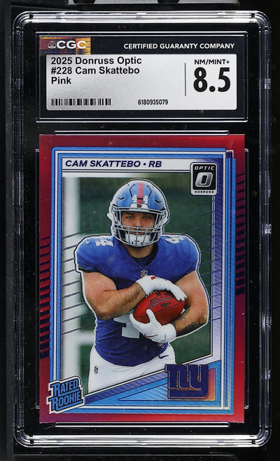 2025 Donruss Optic Cam Skattebo Pink #228 Rated Rookie CGC 8.5