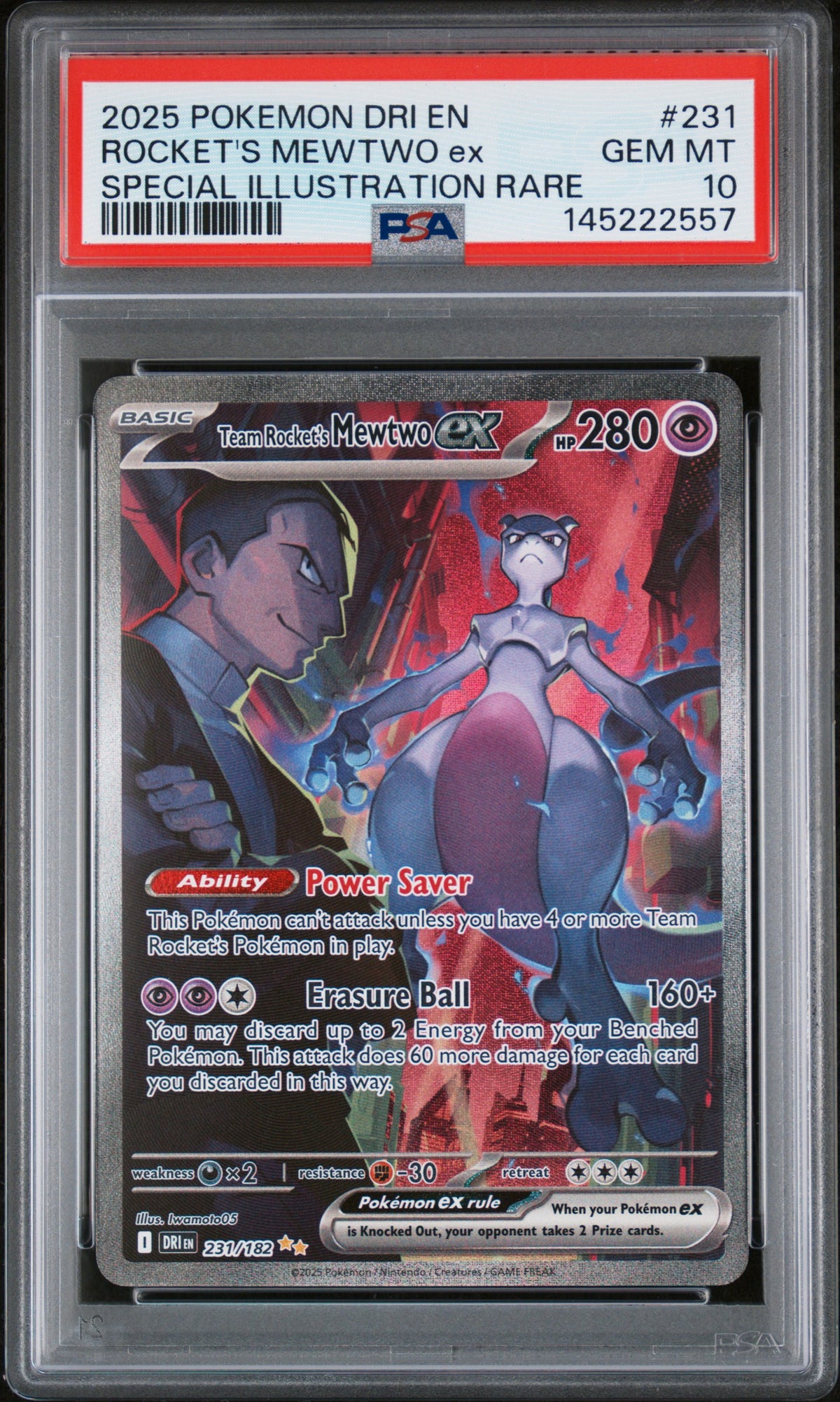 2025 Pokemon Scarlet and Violet Destined Rivals Special Illustration Rare Team Rocket's Mewtwo Ex #231 PSA 10
