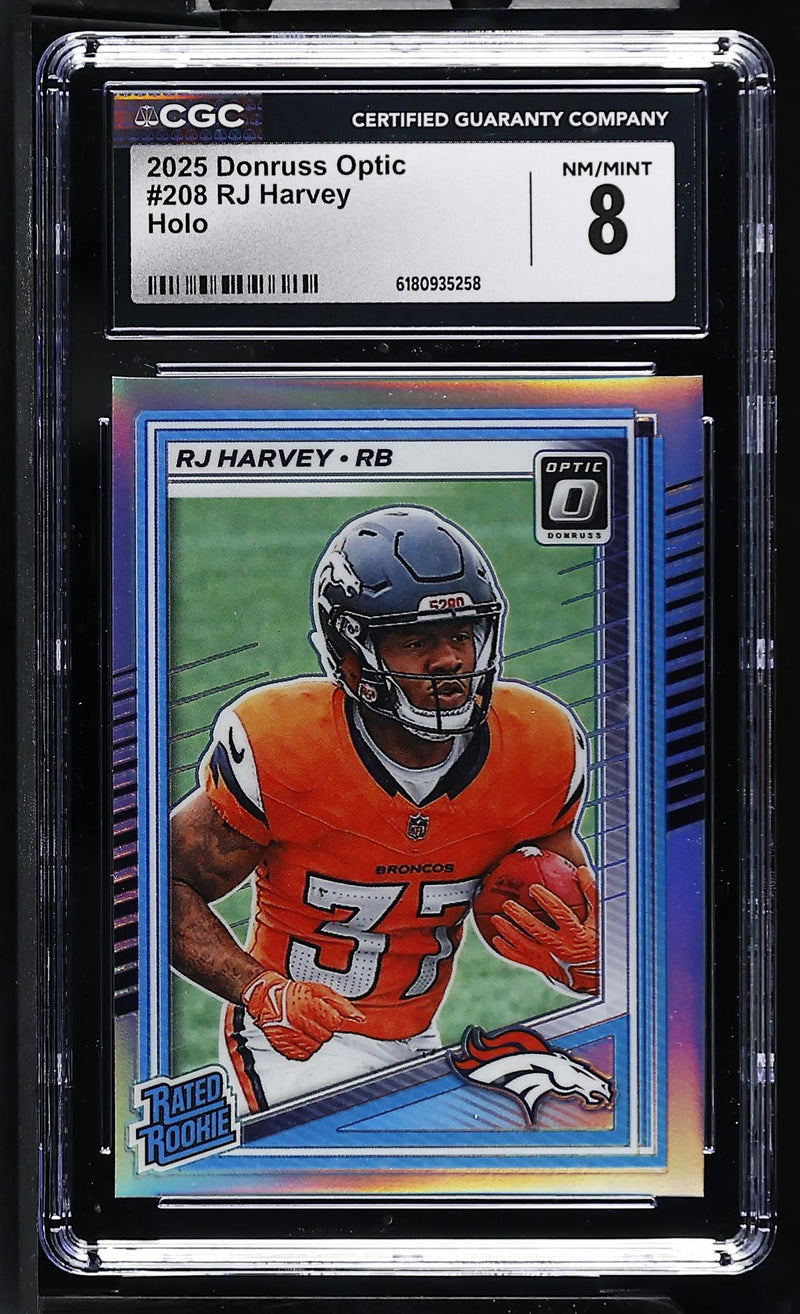 2025 Donruss Optic RJ Harvey #208 Rated Rookie Holo CGC 8