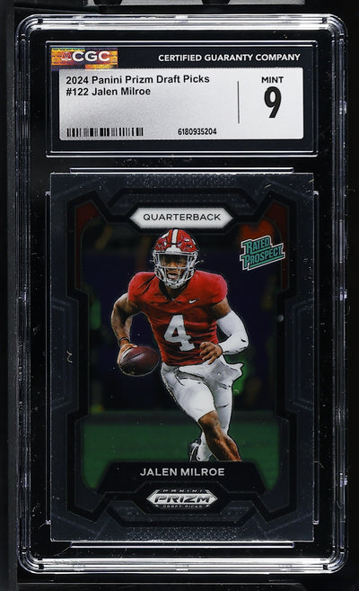 2024 Panini Prizm Draft Picks Jalen Milroe #122 Rated Prospect CGC 9