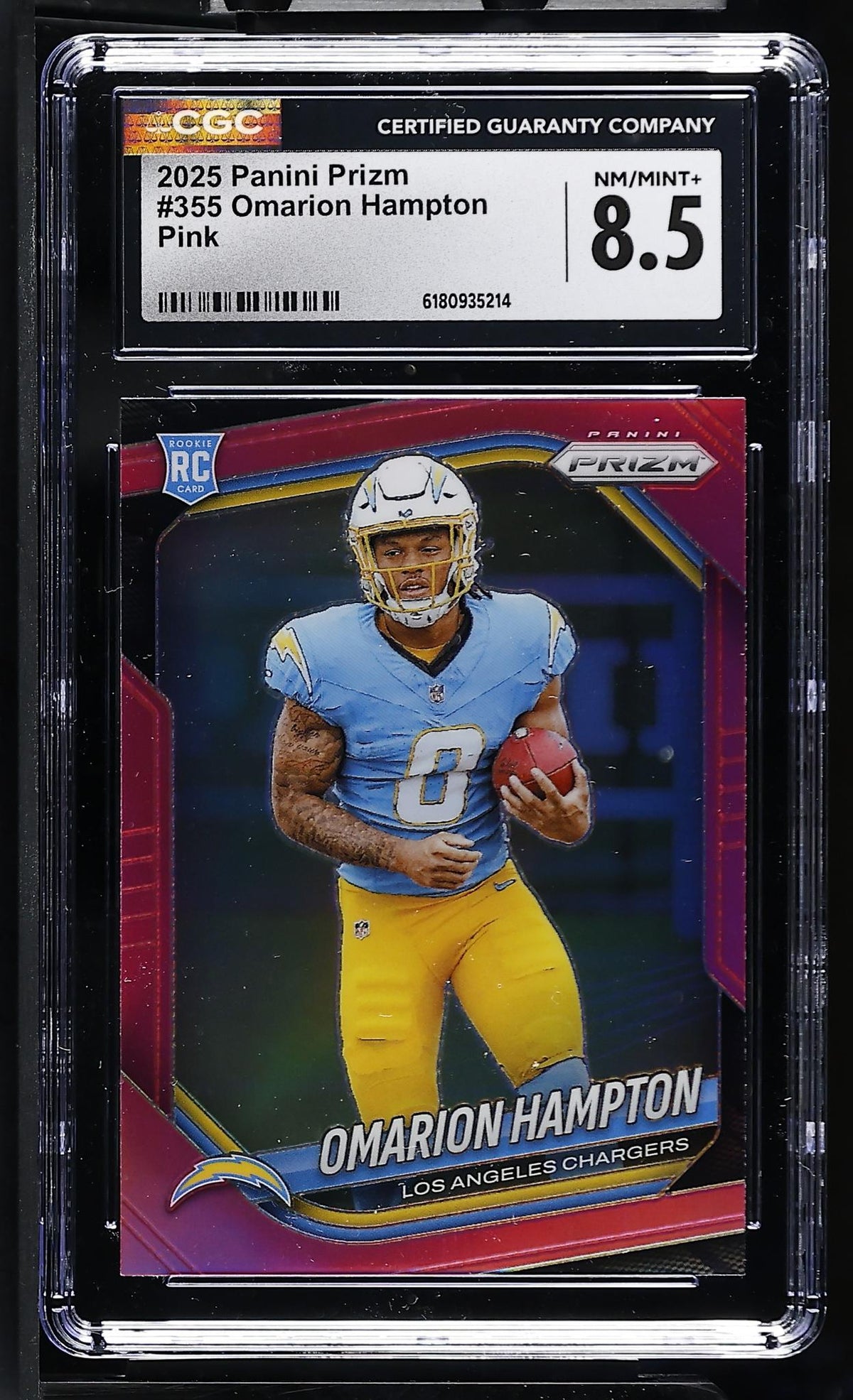 2025 Panini Prizm Omarion Hampton #355 Pink RC Los Angeles Chargers CGC 8.5