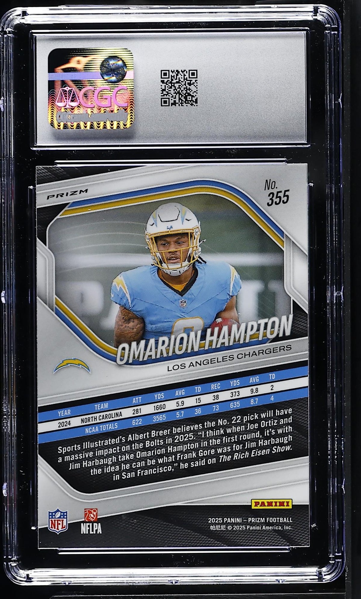 2025 Panini Prizm Omarion Hampton #355 Pink RC Los Angeles Chargers CGC 8.5