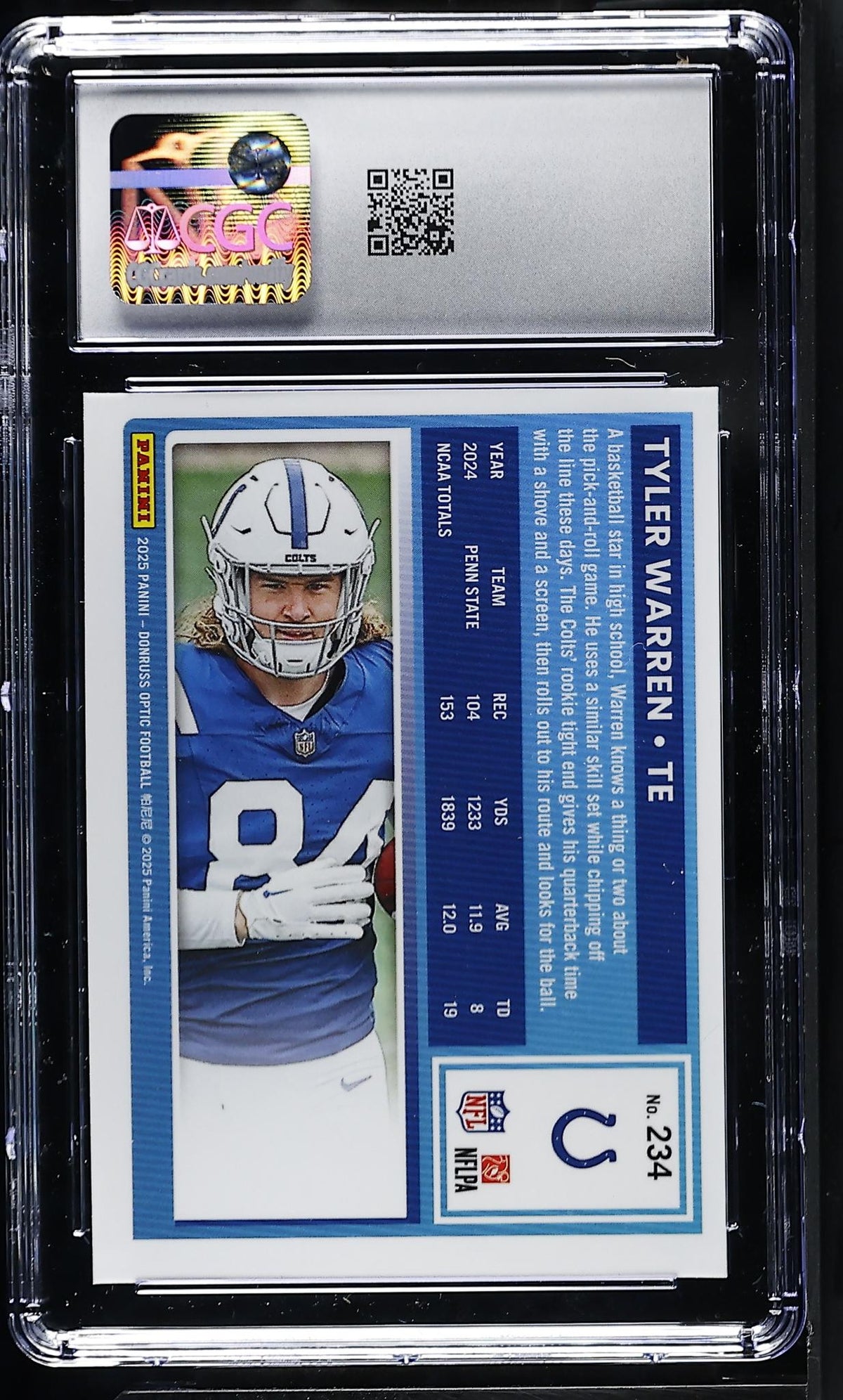 2025 Panini Donruss Optic Tyler Warren #234 Rated Rookie CGC 9