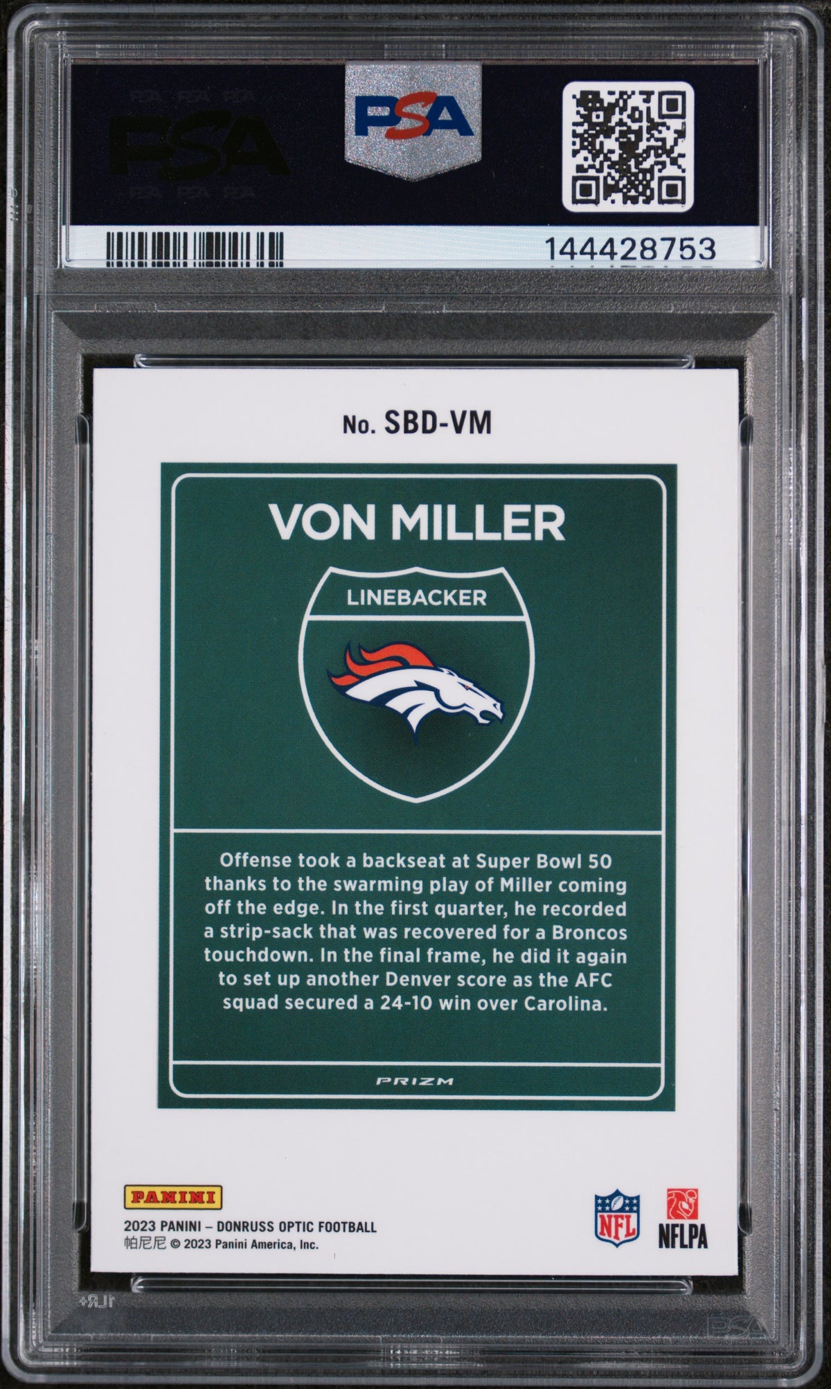 2023 Donruss Optic Super Bowl Downtown Von Miller #SBD-VM PSA 9