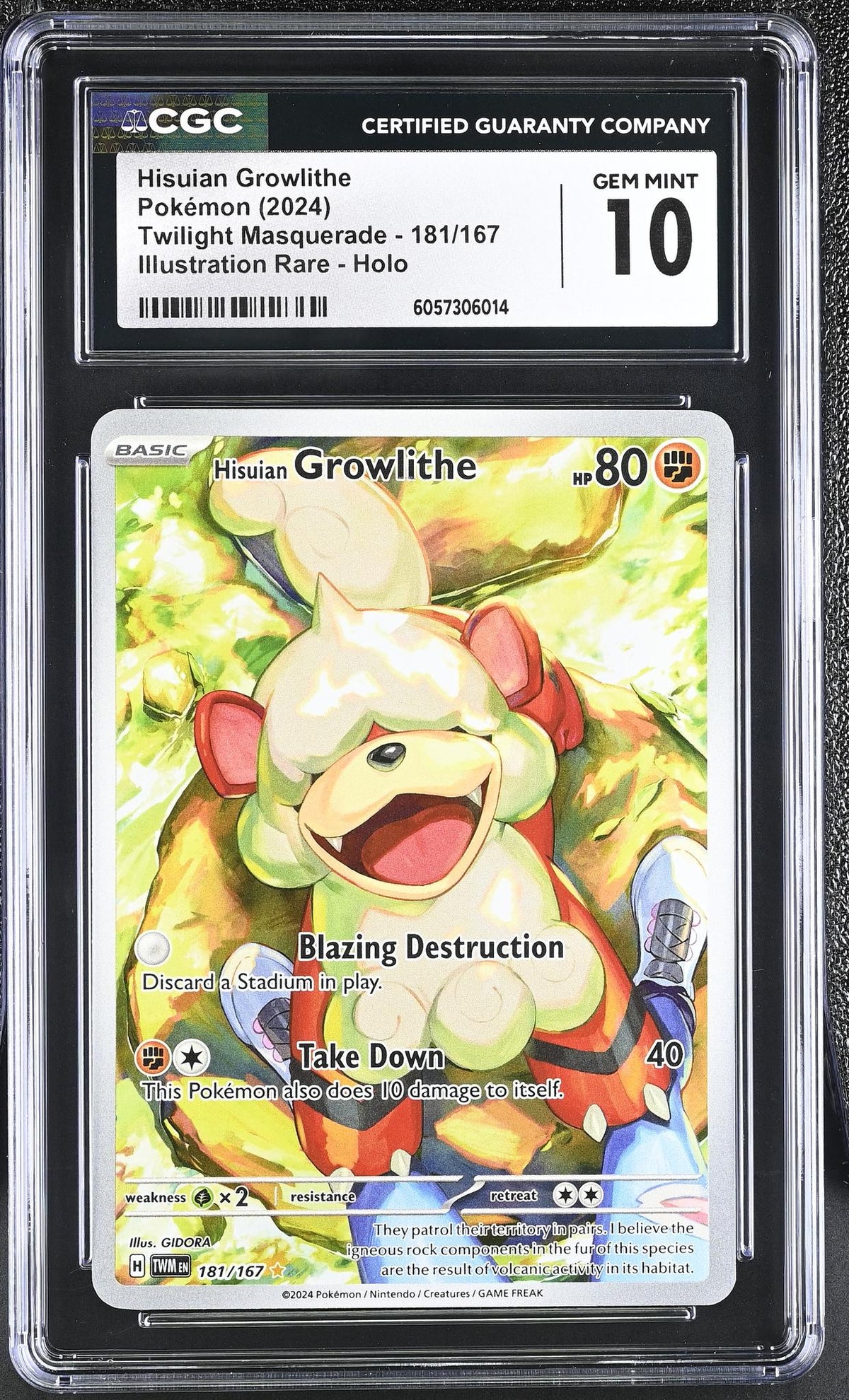 Pokémon Twilight Masquerade Hisuian Growlithe #181/167 Illustration Rare Holo CGC 10