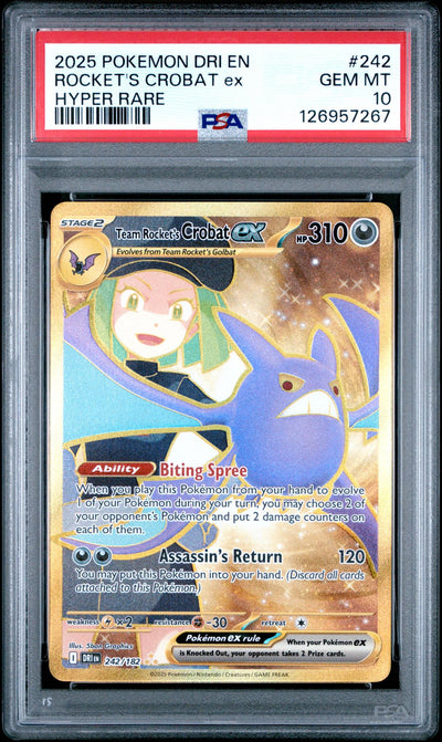 2025 Pokemon Scarlet and Violet Destined Rivals Hyper Rare Team Rocket's Crobat Ex #242 PSA 10