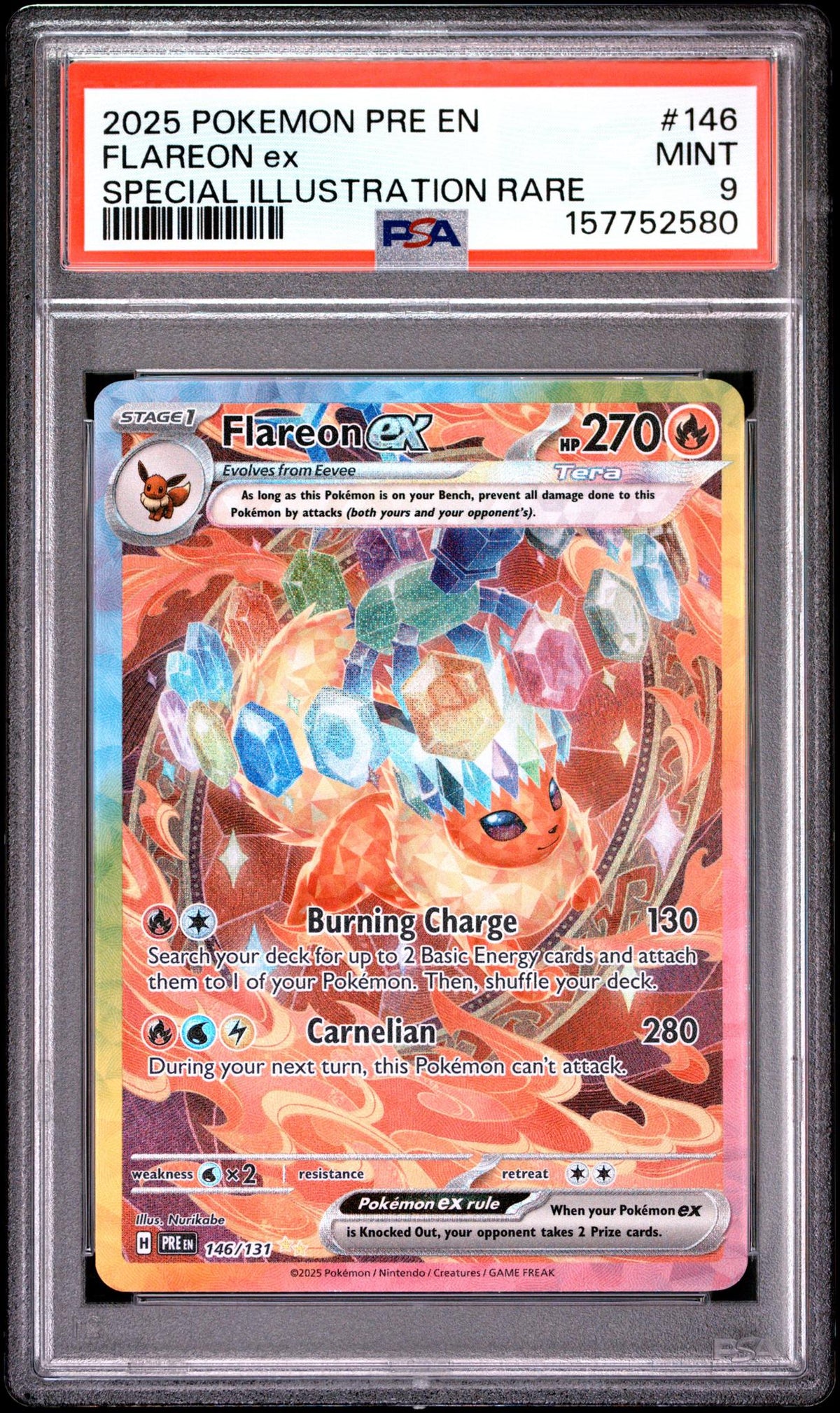 2025 Pokemon Scarlet and Violet Prismatic Evolutions Special Illustration Rare Flareon Ex #146 PSA 9