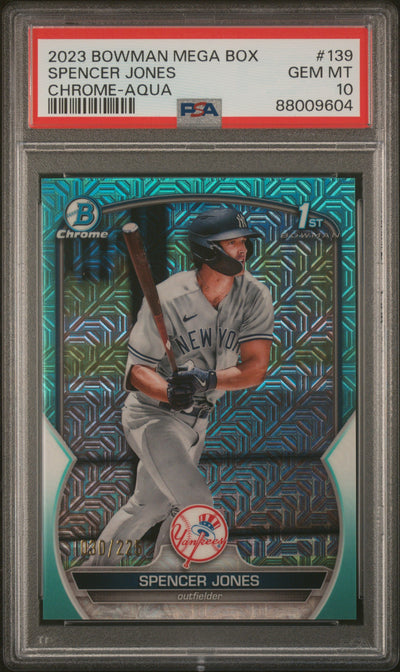 2023 Bowman Chrome Mega Box Aqua Refractor Spencer Jones #BCP139 /225 PSA 10