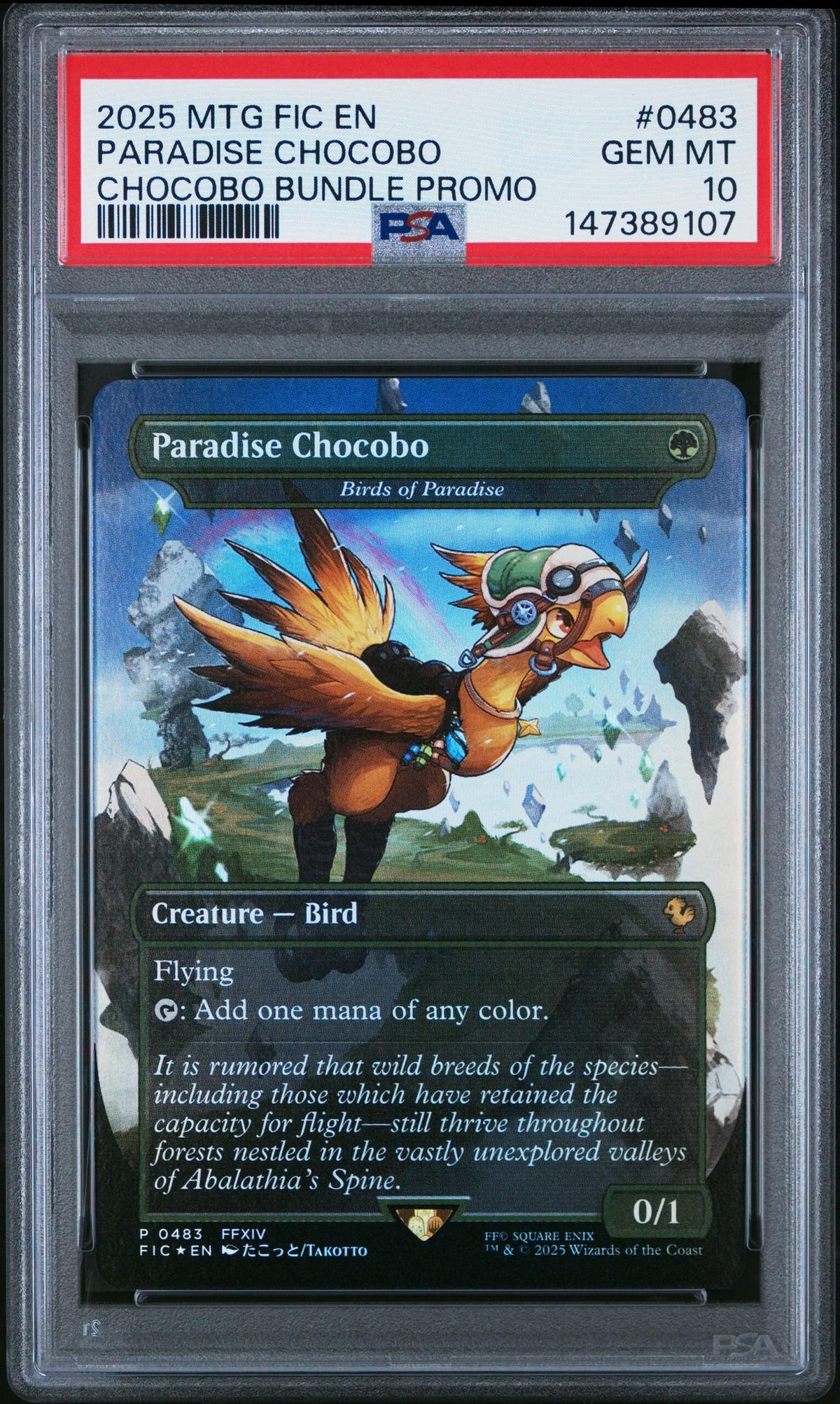 2025 the Gathering Final Fantasy Promos Paradise Chocobo (Birds of Paradise) Borderless Foil/(Chocobo Bundler Insert) #0483 PSA 10