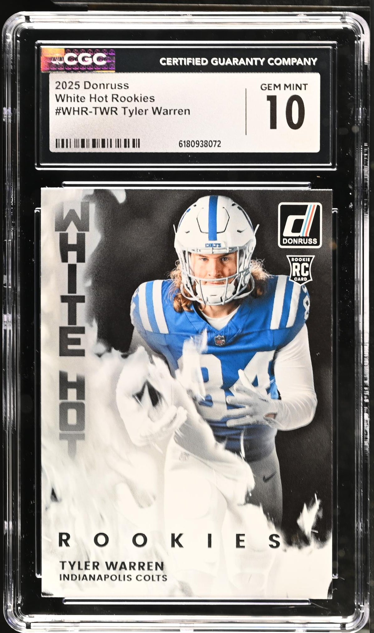 2025 Donruss White Hot Rookies Tyler Warren #WHR-TWR RC CGC 10
