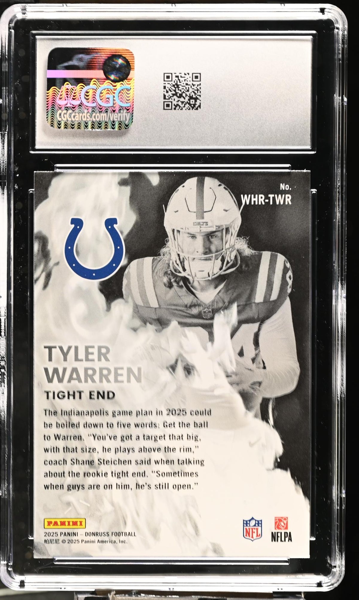 2025 Donruss White Hot Rookies Tyler Warren #WHR-TWR RC CGC 10