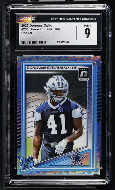2025 Panini Donruss Optic Donovan Eziruaku Rookie Rocket Prizm #230 CGC 9