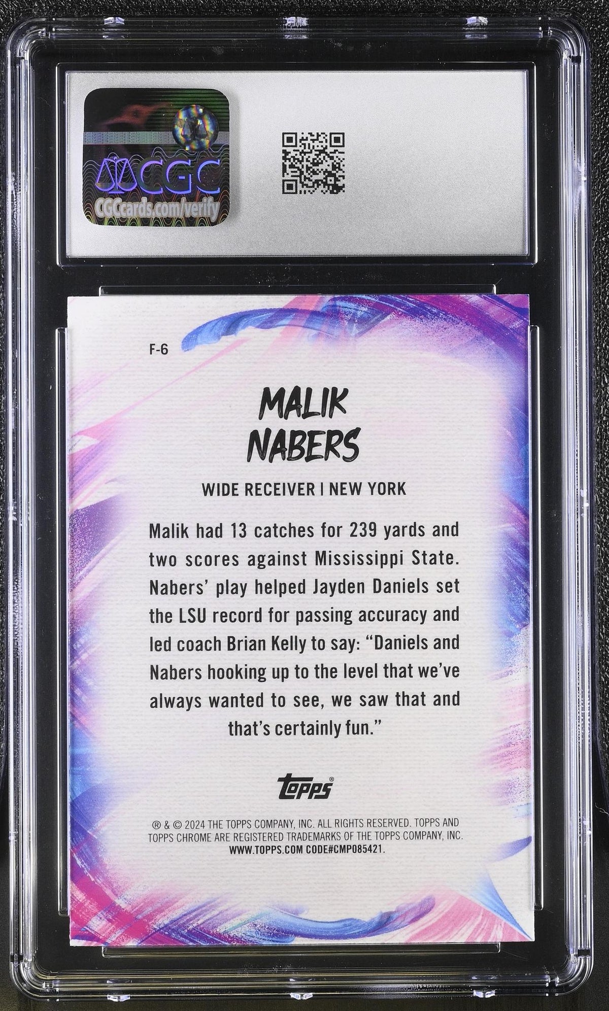 2024 Topps Chrome Malik Nabers #F-6 Finesse RC CGC 10